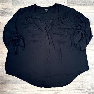 Torrid Harper Lightweight Black 3/4 Sleeve Blouse D7
